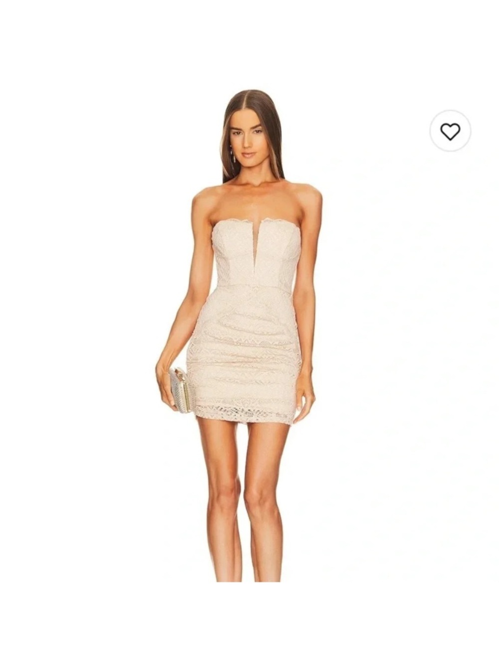 Michael Costello x Revolve Strapless Lace Sweetheart Mini Dress in Cream
